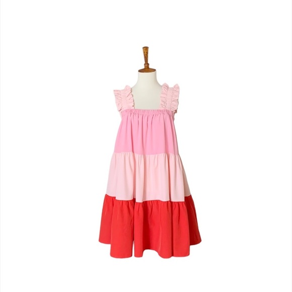 entro Dresses & Skirts - Entro Tiered Babydoll Mini Dress Size Small Red Pink‎